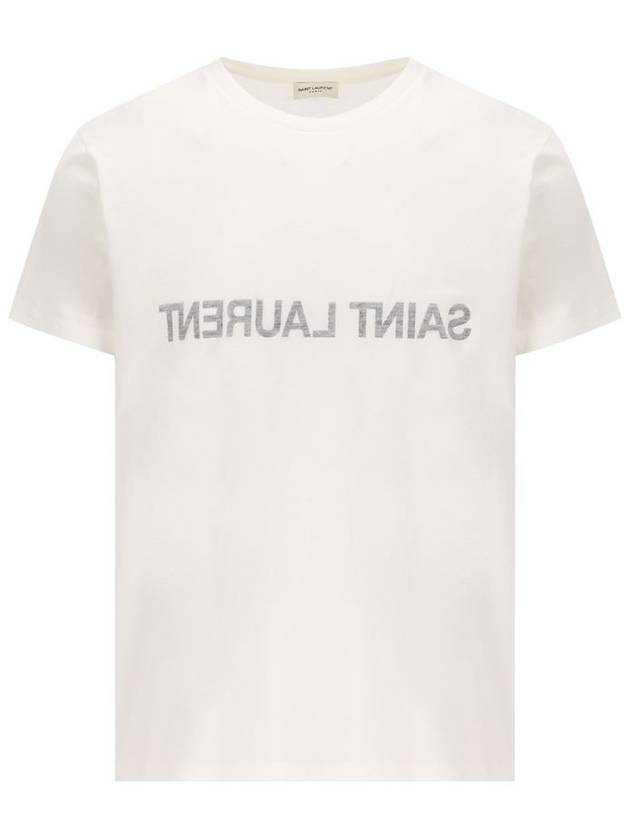 Reverse Logo Print Cotton Short Sleeve T-Shirt White - SAINT LAURENT - BALAAN 2