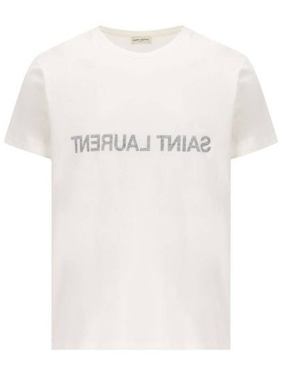 Reverse Logo Print Cotton Short Sleeve T-Shirt White - SAINT LAURENT - BALAAN 2