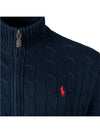 Pony Motif Cable Zipper Knit Cotton Cardigan Navy - POLO RALPH LAUREN - BALAAN 5