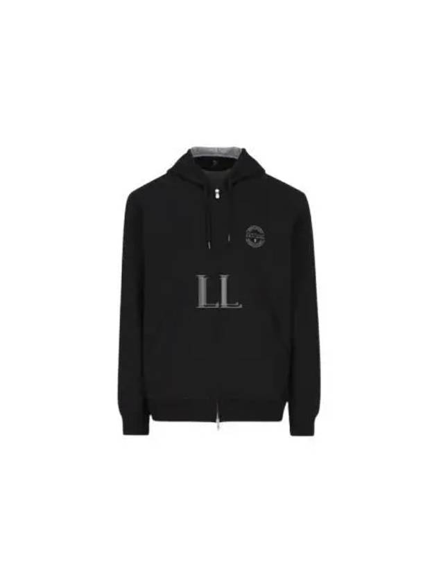 Logo Print Double Fleece Zip Up Hoodie Black - BRUNELLO CUCINELLI - BALAAN 2