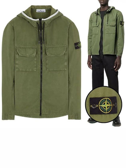 Wappen Patch Old Treatment Hooded Zip Up Olive Green - STONE ISLAND - BALAAN 2