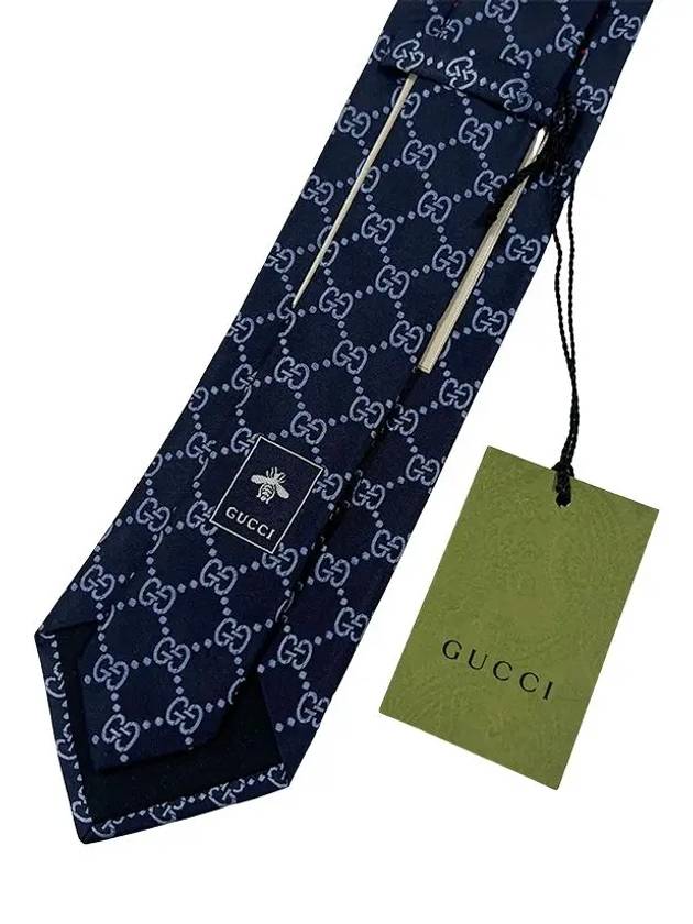 GG Logo Silk Tie Navy - GUCCI - BALAAN 5