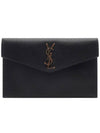 Uptown Grain de Poudre Embossed Leather Clutch Bag Black - SAINT LAURENT - BALAAN 3