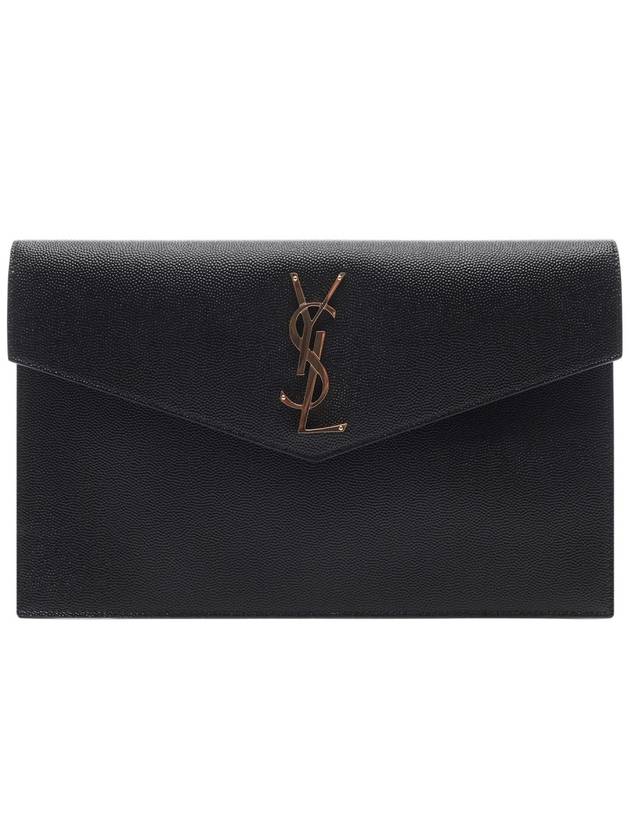 Uptown Grain de Poudre Embossed Leather Clutch Bag Black - SAINT LAURENT - BALAAN 2