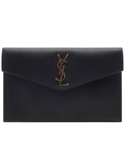 Uptown Grain de Poudre Embossed Leather Clutch Bag Black - SAINT LAURENT - BALAAN 2