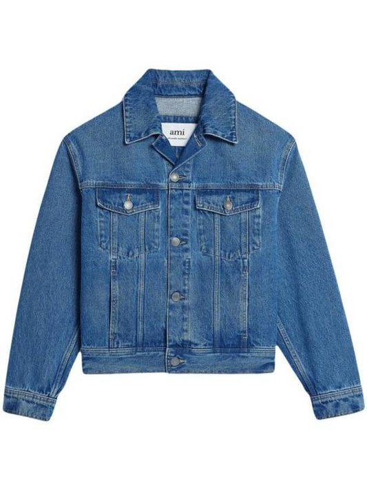 Boxy Fit Mid Washed Denim Jacket Vintage Blue - AMI - BALAAN 1