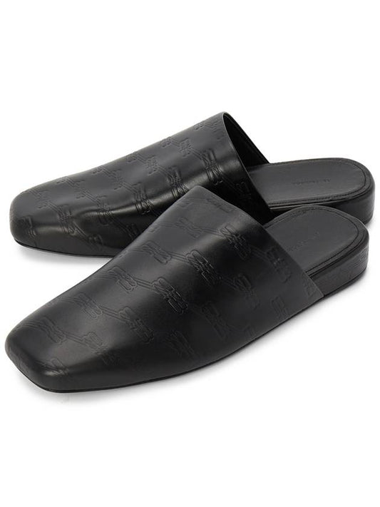 debossed logo leather slippers black - BALENCIAGA - BALAAN.