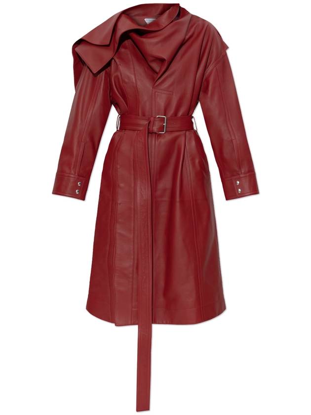 Bottega Veneta Leather Coat, Women's, Burgundy - BOTTEGA VENETA - BALAAN 1