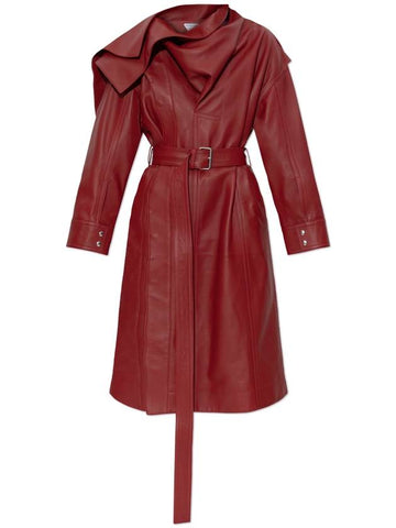 Bottega Veneta Leather Coat, Women's, Burgundy - BOTTEGA VENETA - BALAAN 1