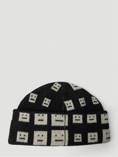 Checkerboard facefold brim wool knit beanie - ACNE STUDIOS - BALAAN 2