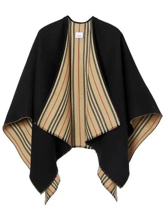 Reversible Icon Stripe Wool Cape Black - BURBERRY - BALAAN 1