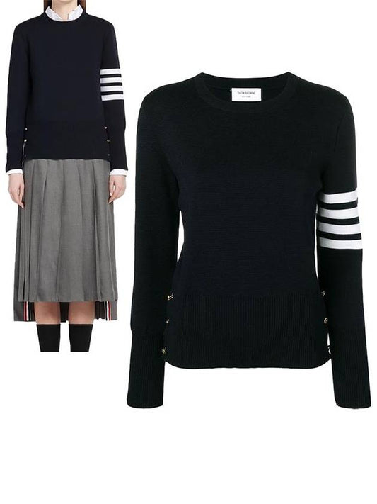 4-Bar Milano Stitch Crew Neck Knit Top Navy - THOM BROWNE - BALAAN 2