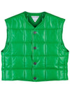 Women's Shiny Leather Padded Vest Green - BOTTEGA VENETA - BALAAN.