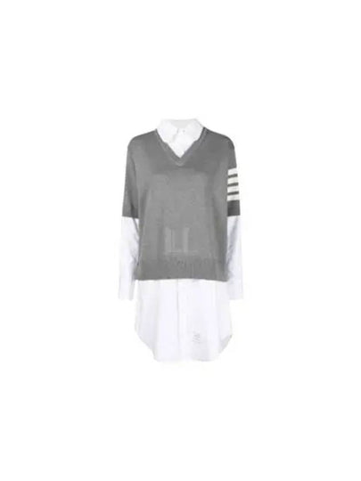 Women's 4 Bar Cotton Shirt Midi Dress White Grey - THOM BROWNE - BALAAN 2