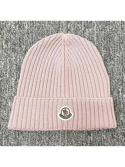 Kids Logo Patch Wool Beanie Light Pink 3B00015 M1131 51A - MONCLER - BALAAN 2