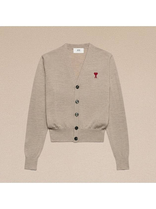 Heart Logo Wool Cardigan Light Beige - AMI - BALAAN 2