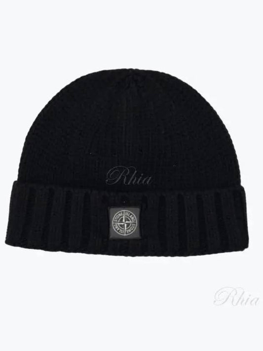 Logo Patch Wool Beanie Black - STONE ISLAND - BALAAN 2