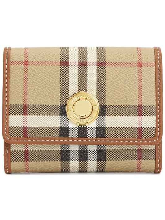 Women's Checked Leather Small Half Wallet Archive Beige - BURBERRY - BALAAN 2