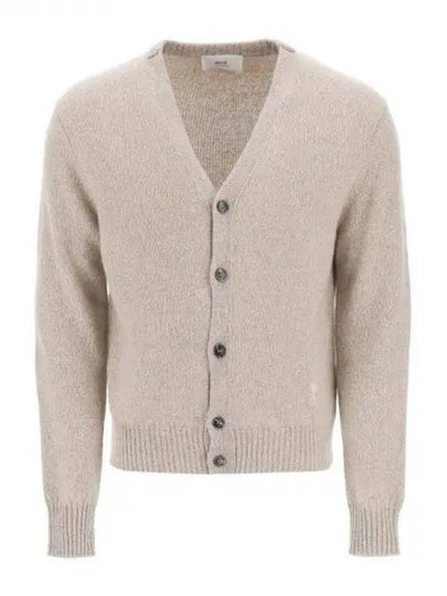 Heart Logo V-Neck Cashmere Cardigan Heather Champagne - AMI - BALAAN 2