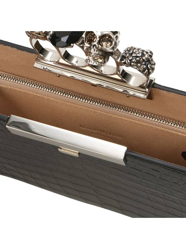 Silver Skull Four Ring Crocodile Leather Clutch Bag Black - ALEXANDER MCQUEEN - BALAAN 5