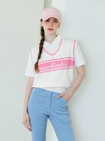 LOGO EMBROIDERY VEST Logo embroidery color block vest PINK - MONBIRDIE GOLF - BALAAN 1