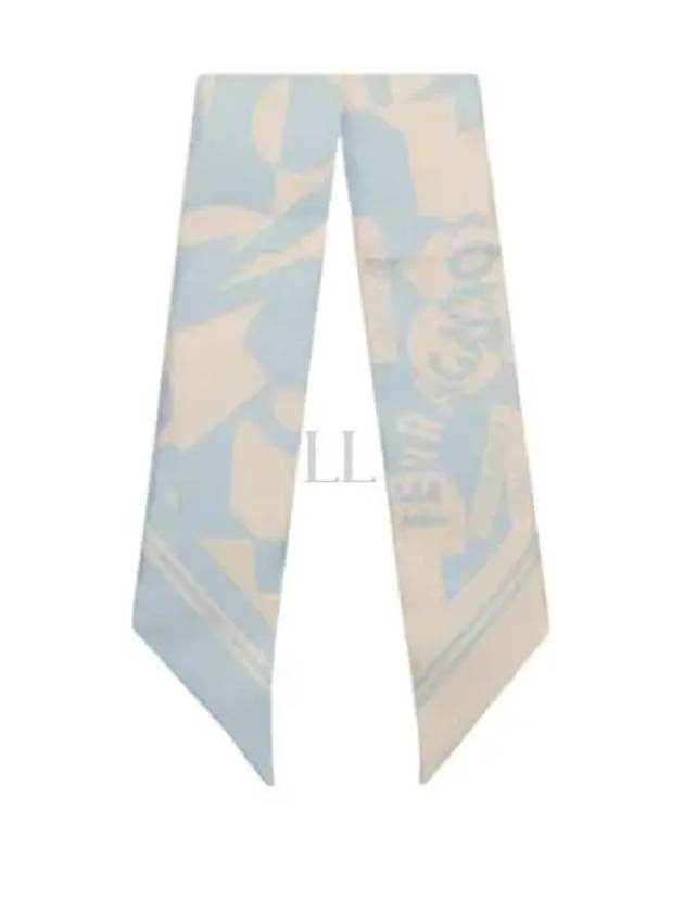 Logo Print Mini Silk Scarf Beige Blue - SALVATORE FERRAGAMO - BALAAN 2