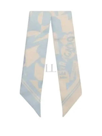 Logo Print Mini Silk Scarf Beige Blue - SALVATORE FERRAGAMO - BALAAN 2