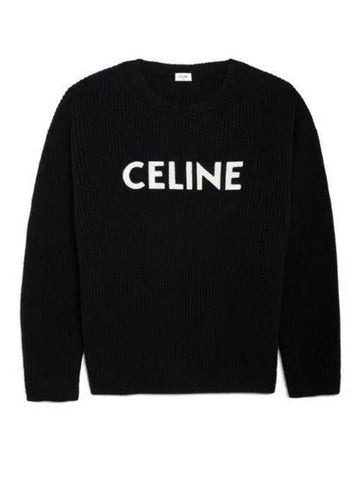 Logo Oversized Wool Knit Top Black - CELINE - BALAAN 1