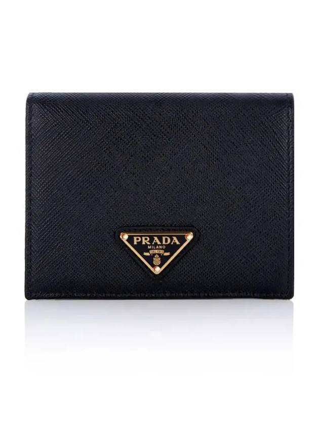 Gold Hardware Triangle Logo Saffiano Half Wallet Black - PRADA - BALAAN 3