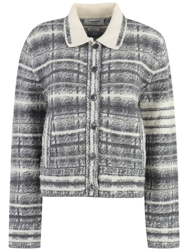 Tartan Check 4 Bar Cardigan Grey - THOM BROWNE - BALAAN 2