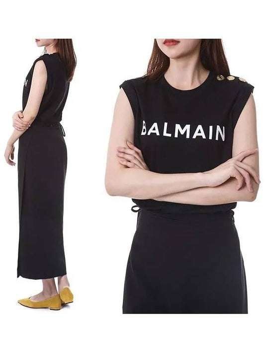 Women's Logo Print Shoulder Button Sleeveless Black - BALMAIN - BALAAN 2