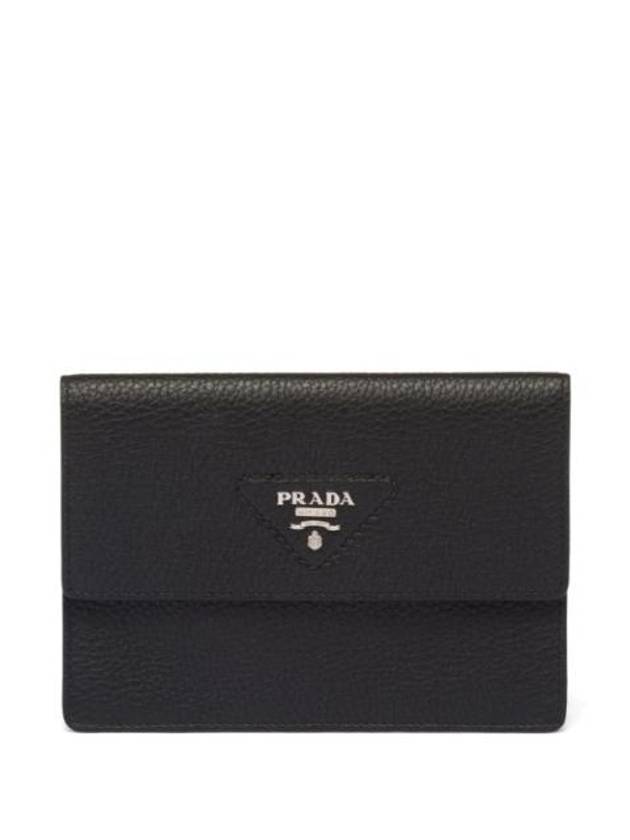 Saffiano Triangular Logo Stitch Card Wallet Black - PRADA - BALAAN 1