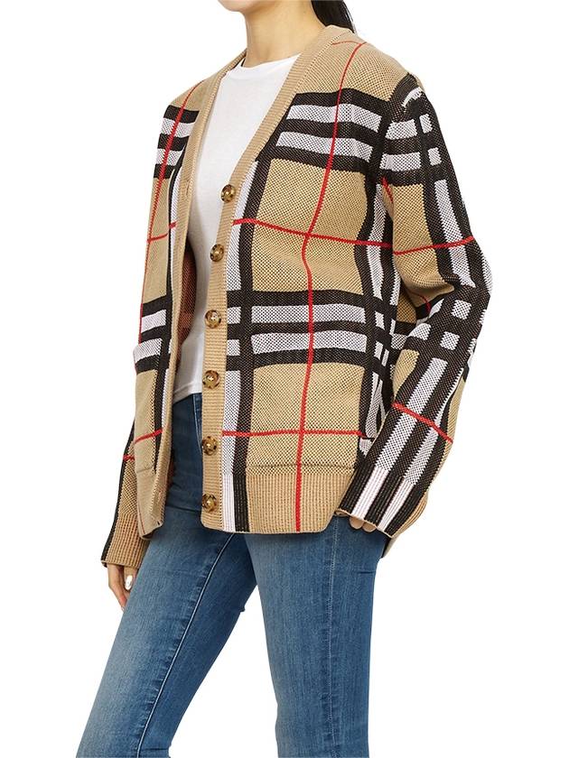 V-Neck Checked Technical Cotton Cardigan Archive Beige - BURBERRY - BALAAN 6