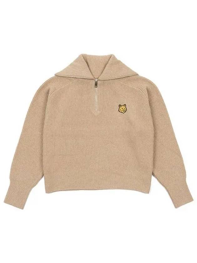 Bold Fox Head Patch Half Zip Knit Top Beige Melange - MAISON KITSUNE - BALAAN 2