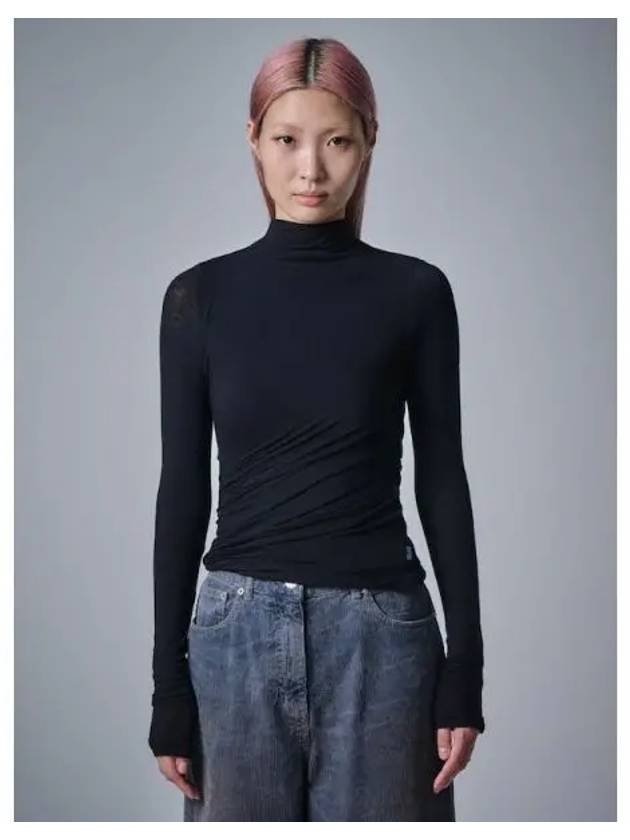 Waist shirring satin t shirt black domestic product GM0024080272273 - JUUN.J - BALAAN 1