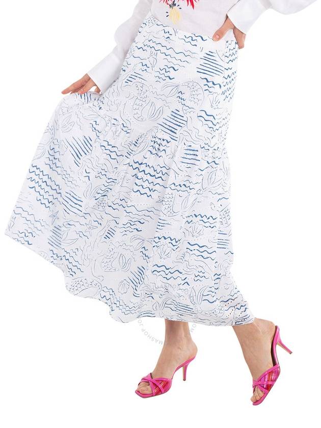 Women's Wave Mermaid Print A-Line Skirt Dark Blue - KENZO - BALAAN 3