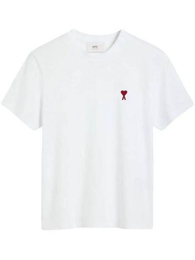 Heart Cotton Short Sleeve T-Shirt White - AMI - BALAAN 1