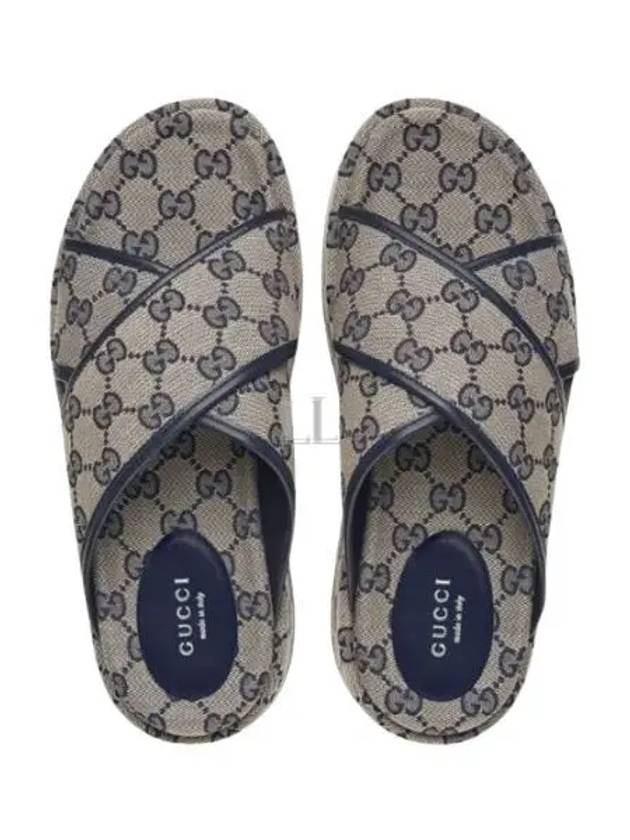 GG Platform Canvas Slippers Beige Blue - GUCCI - BALAAN 2