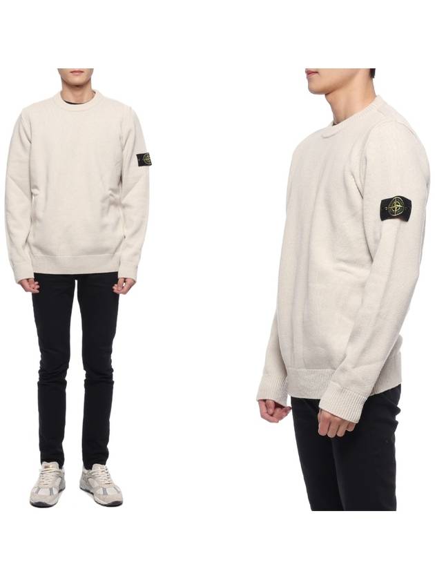 Logo Patch Crew Neck Wool Knit Top Off-White - STONE ISLAND - BALAAN 3