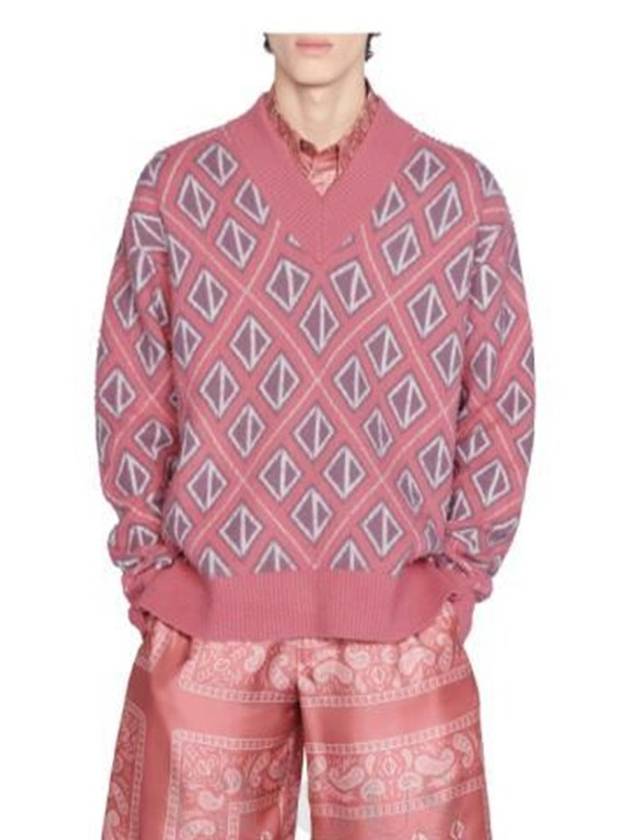 CD Diamond Motif Pattern Wool Knit Top Pink - DIOR - BALAAN 9