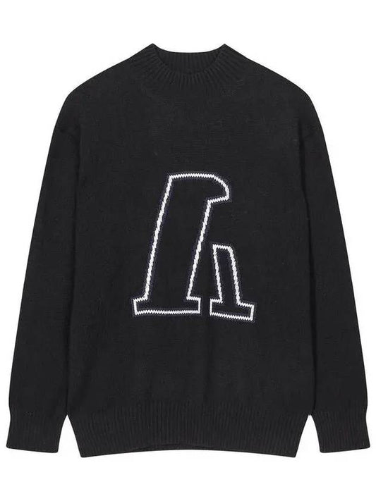 Men s Wool Blend Embroidered Logo Knit Black - EMPORIO ARMANI - BALAAN 1