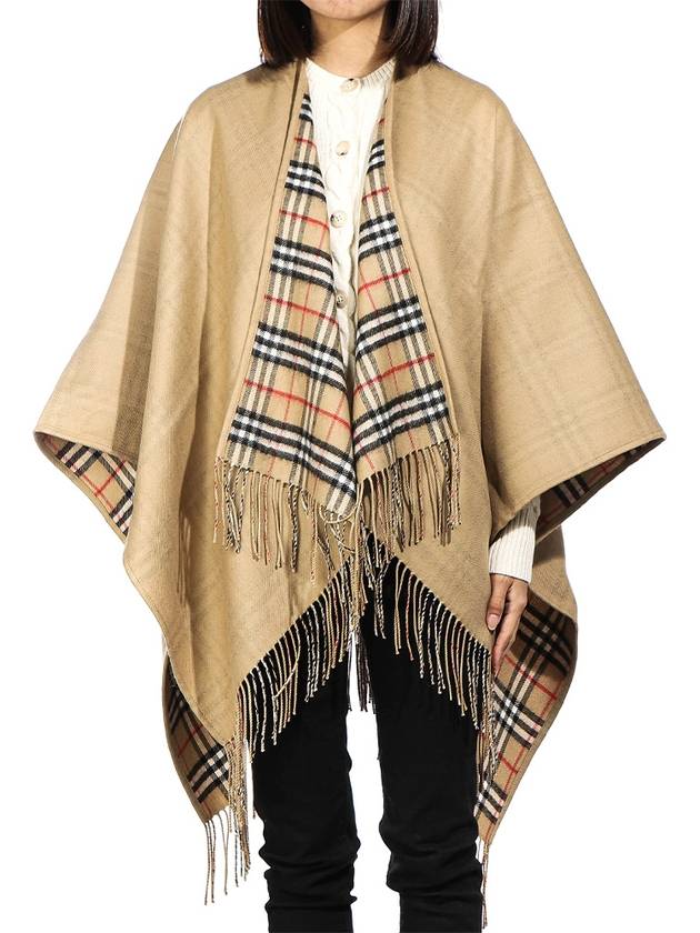 Women's Check Reversible Wool Cape Beige - BURBERRY - BALAAN 2