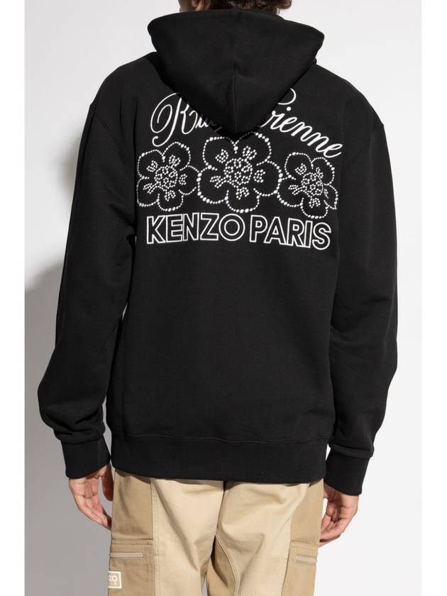 Logo Cotton Zip-Up Jacket Black - KENZO - BALAAN 5