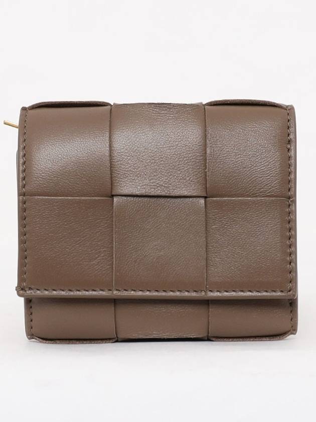 Cassette Tri-Fold Zipper Small Half Wallet Taupe Grey - BOTTEGA VENETA - BALAAN 4