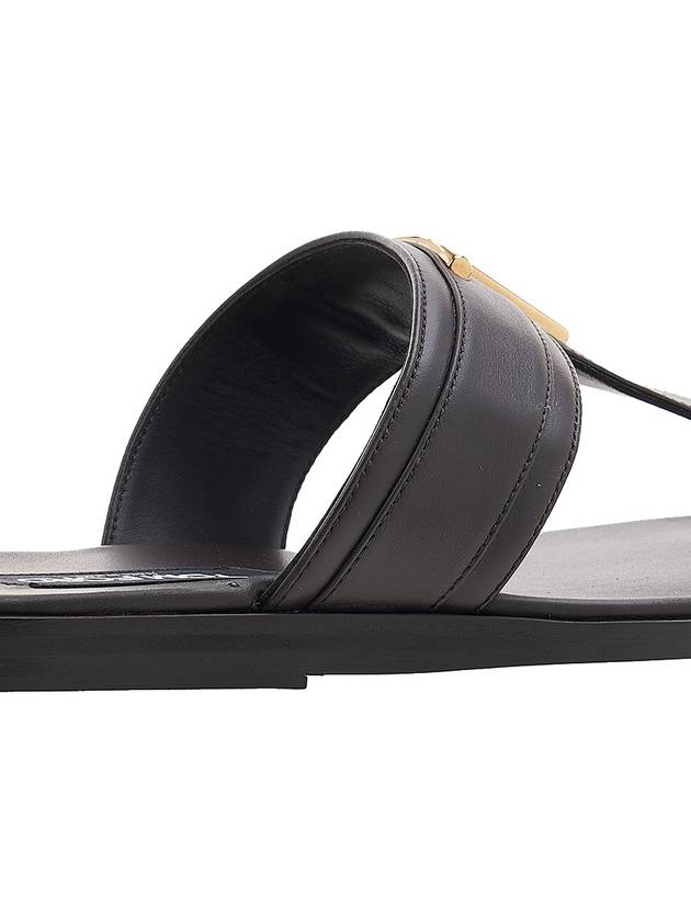 TF logo decorated leather flip flops brown - TOM FORD - BALAAN.