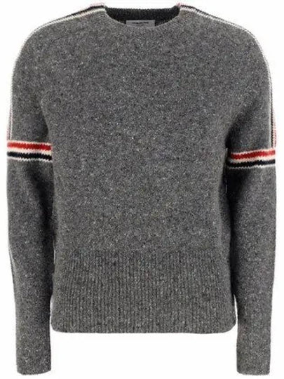 Intarsia Mohair Arm Banding Tweed Knit Top Grey - THOM BROWNE - BALAAN 2