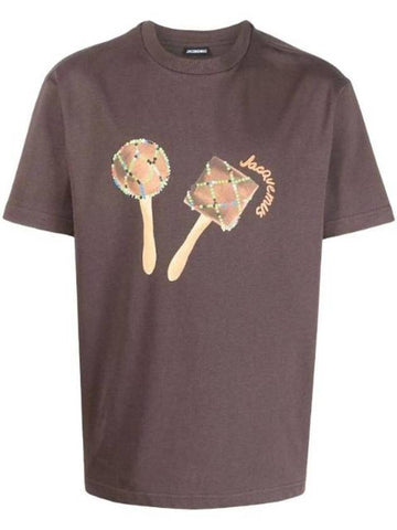 Maraca Logo Print Cotton Short Sleeve T-Shirt Brown - JACQUEMUS - BALAAN 1