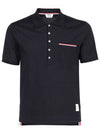 Men's Three Stripes Pocket Mercerized Short Sleeve Polo Shirt Navy - THOM BROWNE - BALAAN 2