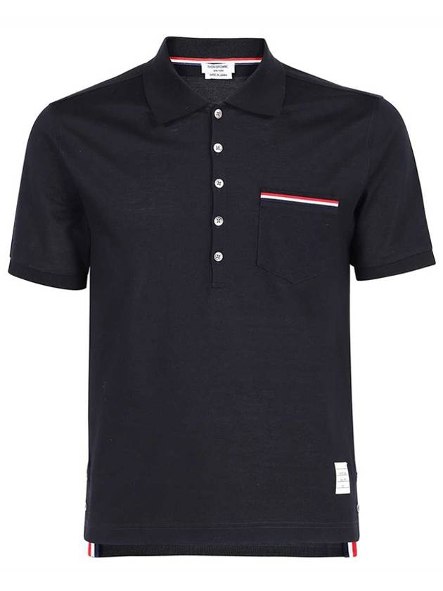 Men's Three Stripes Pocket Mercerized Short Sleeve Polo Shirt Navy - THOM BROWNE - BALAAN 2