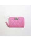 Women s Silver Boy Zipper Caviar Card Wallet Pink - CHANEL - BALAAN 3